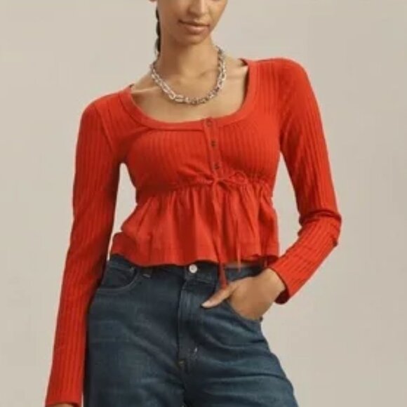 Anthropologie Pilcro Red Babydoll Top S - Picture 1 of 16